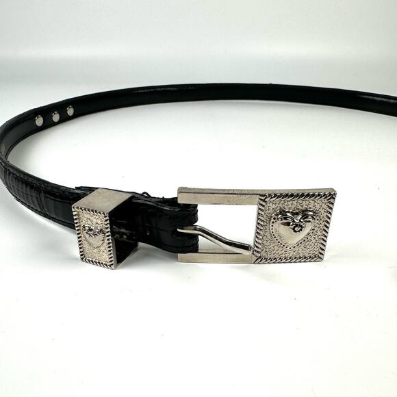 Unbranded Women's Black Western Boho Silver Rectangle Buckle Hearts Skinny Belt - Picture 6 of 6